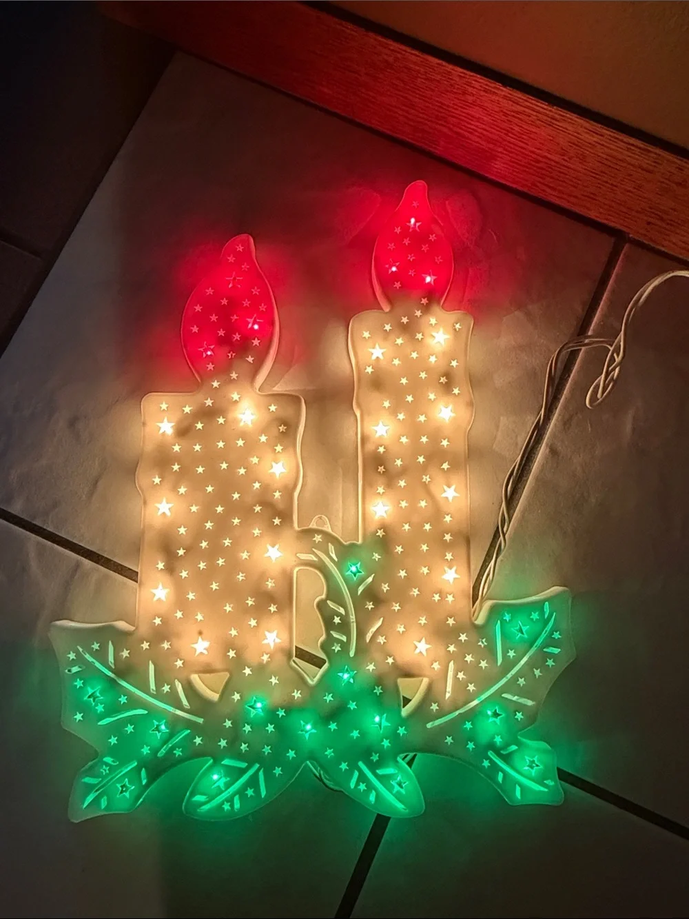 Vintage 14” Colorful Light Up Plastic Candle Christmas Holiday Window Display